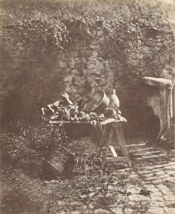 Natura morta: calderone, brocca e verdure su un tavolo a cavalletto da Henri Victor Regnault